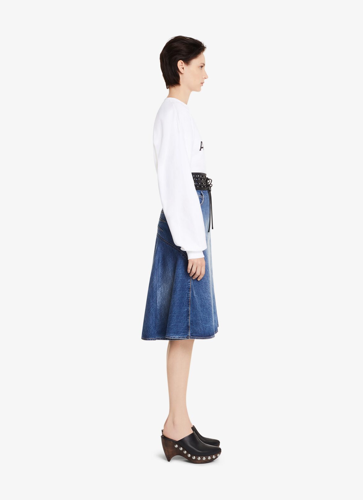 WASHED DENIM FLARED SKIRT ALAÏA BLUE JEANS WASHED DENIM FLARED SKIRT
